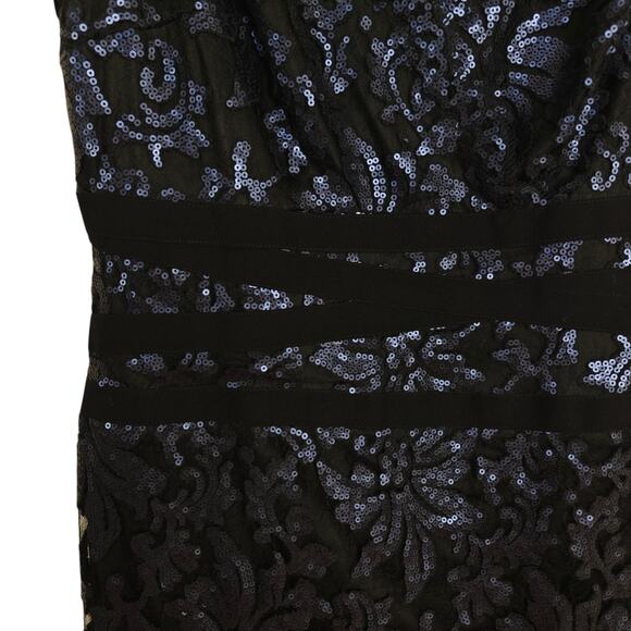 Tadashi Shoji Embroidered Lace Sequin Dress Size 14 Blue Black Cocktail Evening - Picture 3 of 10
